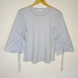 Witchery Lyocell Cotton Blend Dusty Blue Cinched Ruched 3/4 Sleeve Blouse Size S